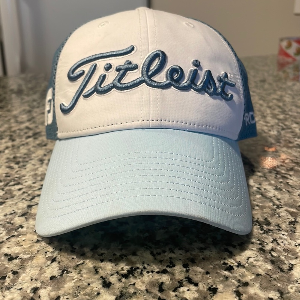 Titleist White and Light Blue Embroidered Logo Trucker Hat